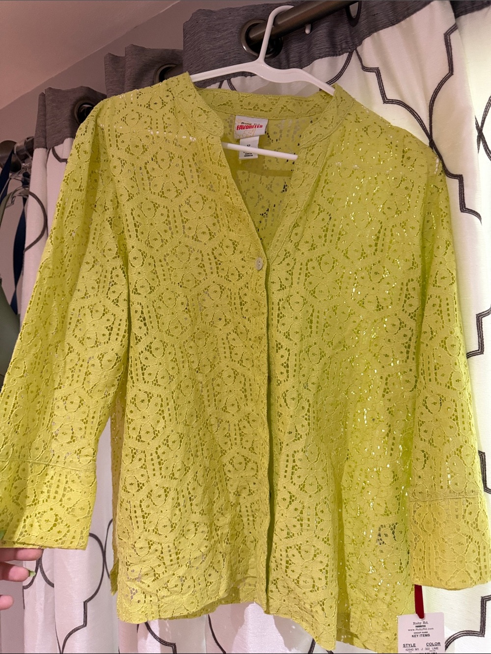 Ruby Rd. Lime Eyelet Lace Button-Front Blouse